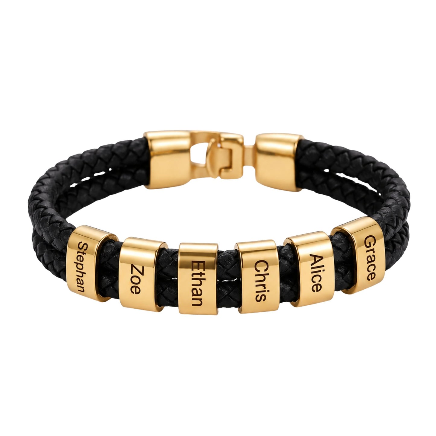 Double Braided Leather Bangle With Square Charm For Men