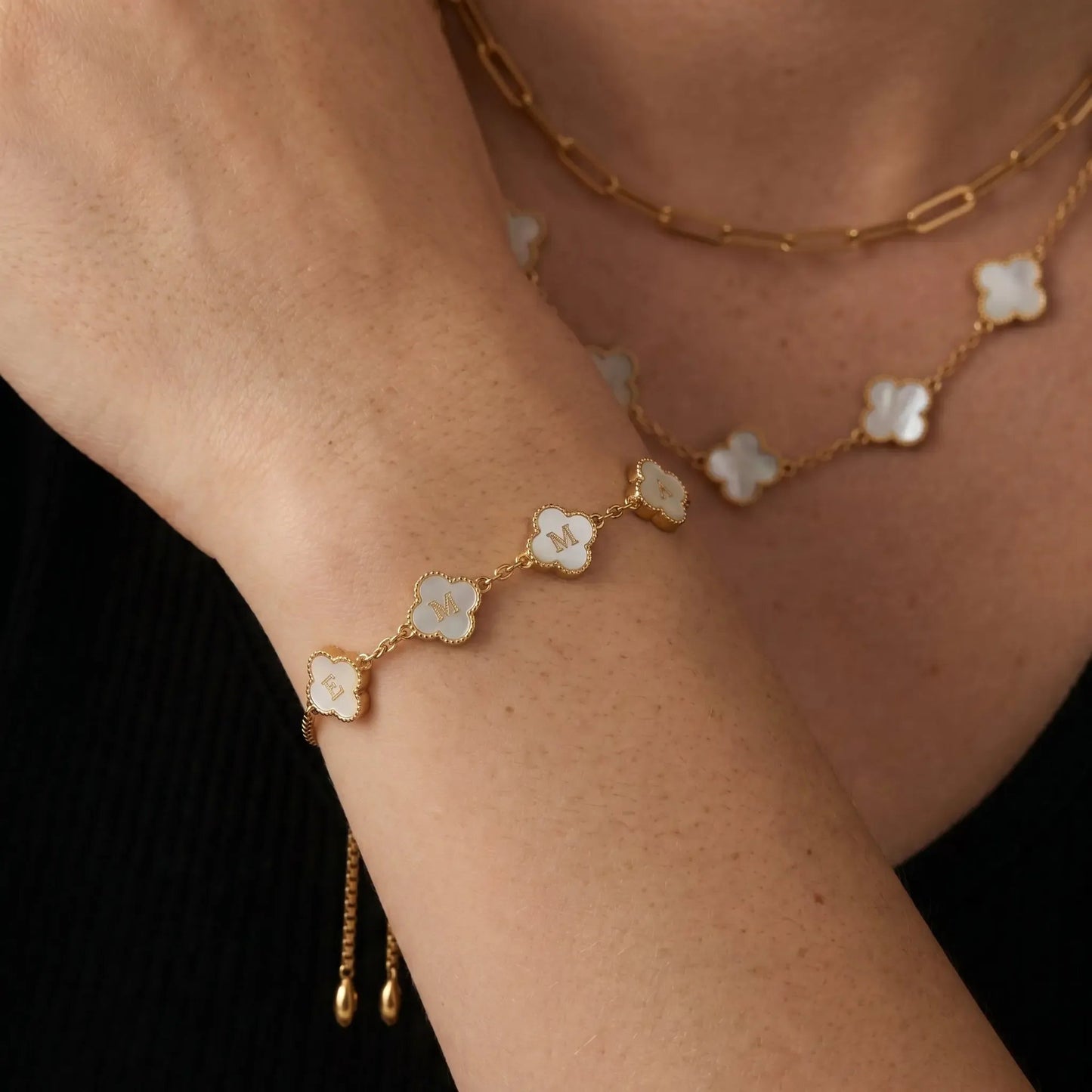(*Spring Sale*) Pearl Clover Custom Name Bracelet 