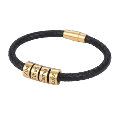 (*Father's Day*) Braided Leather Custom Name Bracelet With Beads For Men