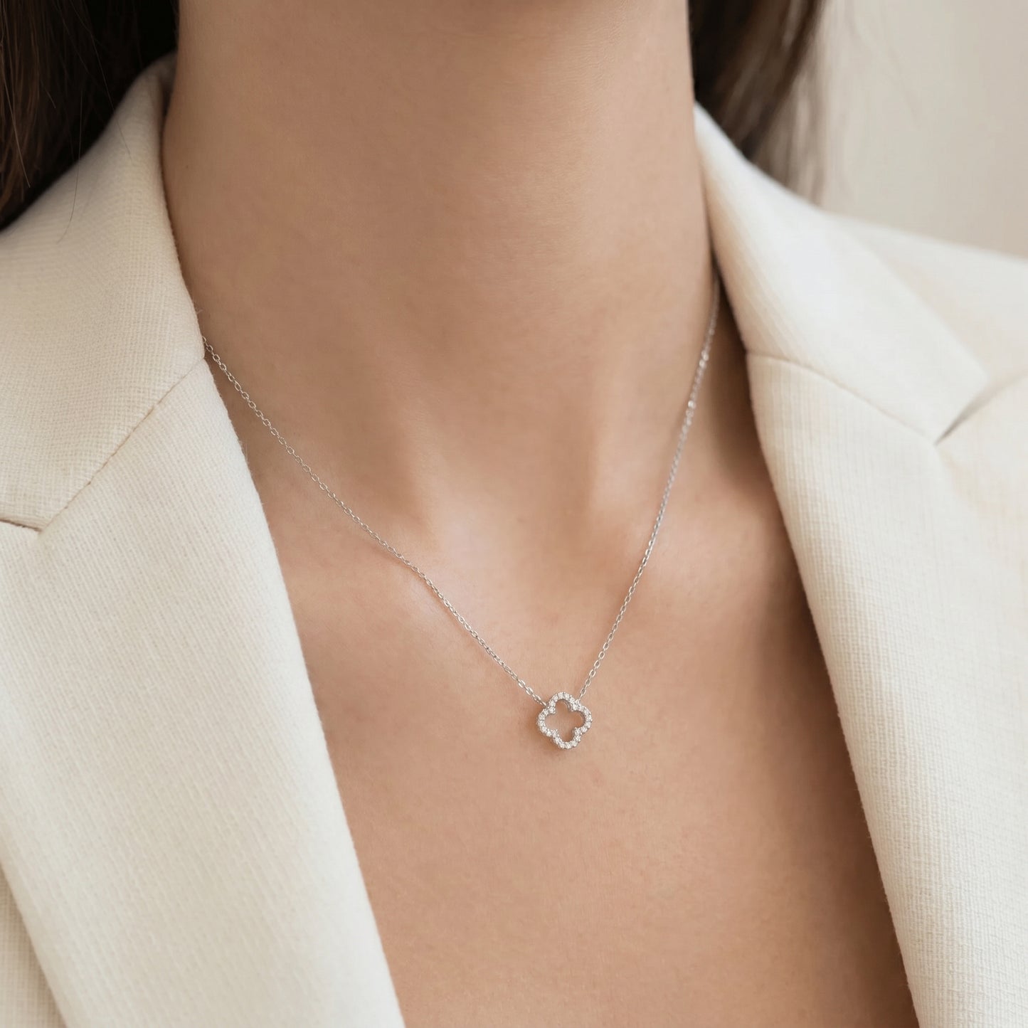 Sterling Silver Hollow Clover Necklace