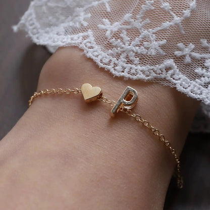 (*Autumn Sale*) Dainty Sweet Heart Initial Bracelet 