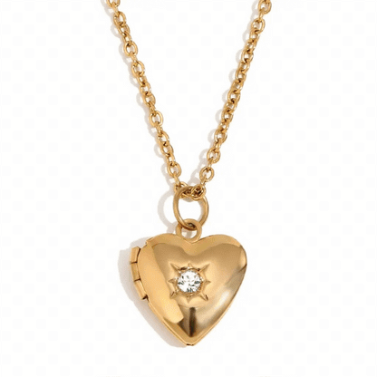 Dainty Heart Photo Locket Birthstone Necklace 