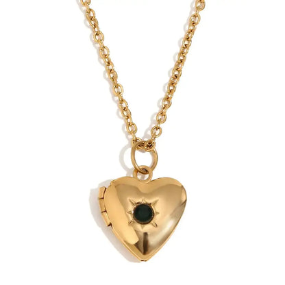 E.B.belle Birth Stone Heart Shape Photo Box Pendant Necklace 316L Stainless Steel Women Jewelry Anniversary Gift Hypoallergenic 