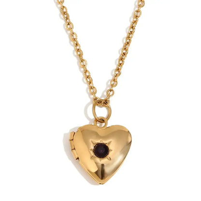 E.B.belle Birth Stone Heart Shape Photo Box Pendant Necklace 316L Stainless Steel Women Jewelry Anniversary Gift Hypoallergenic 