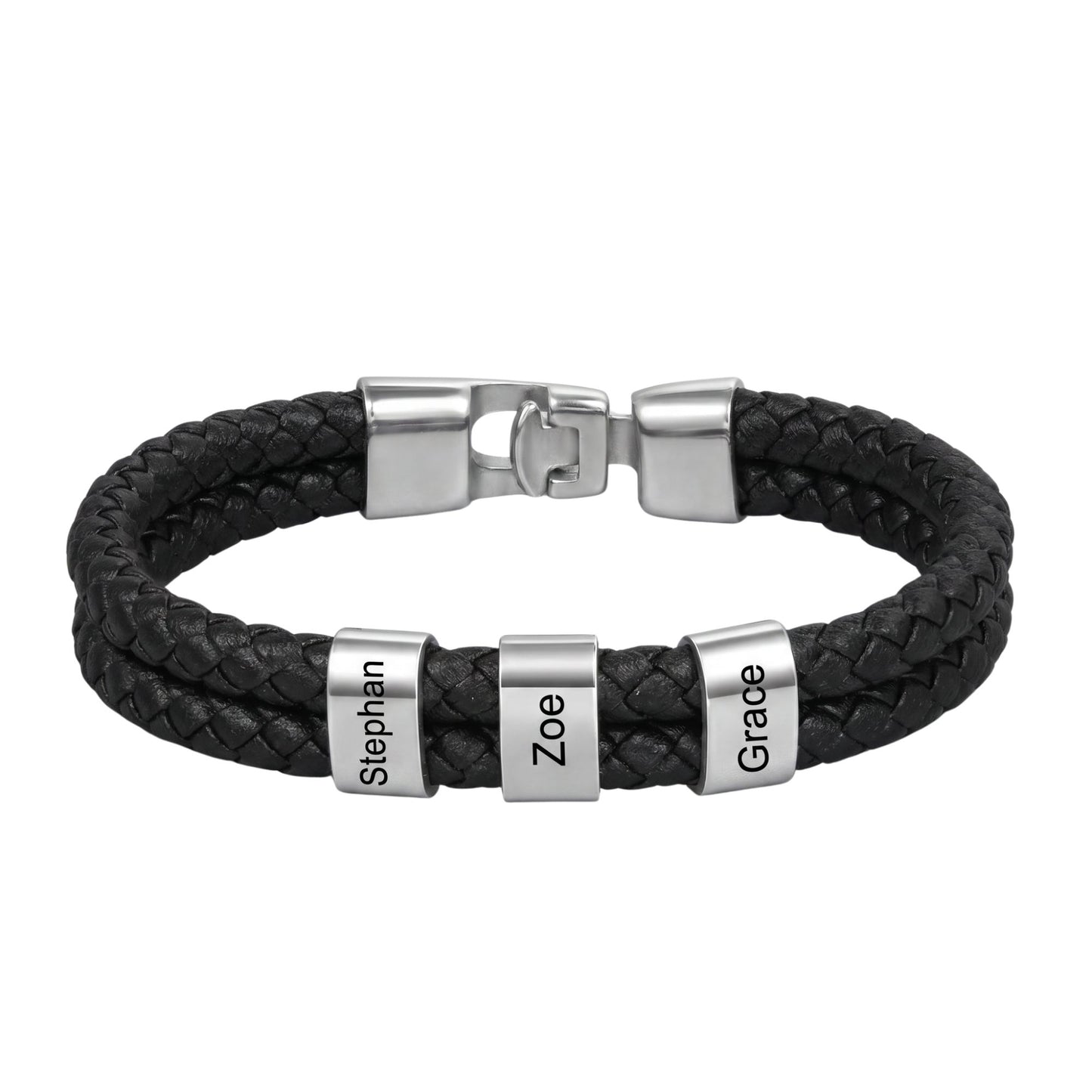 Double Braided Leather Bangle With Square Charm For Men