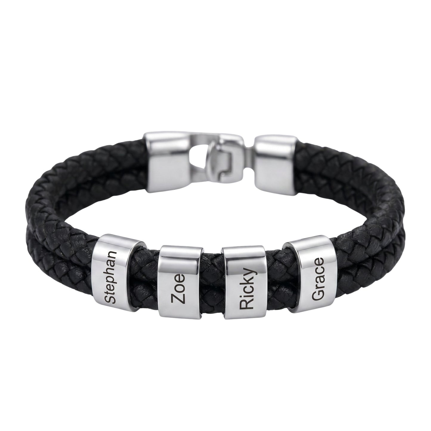 Double Braided Leather Bangle With Square Charm For Men