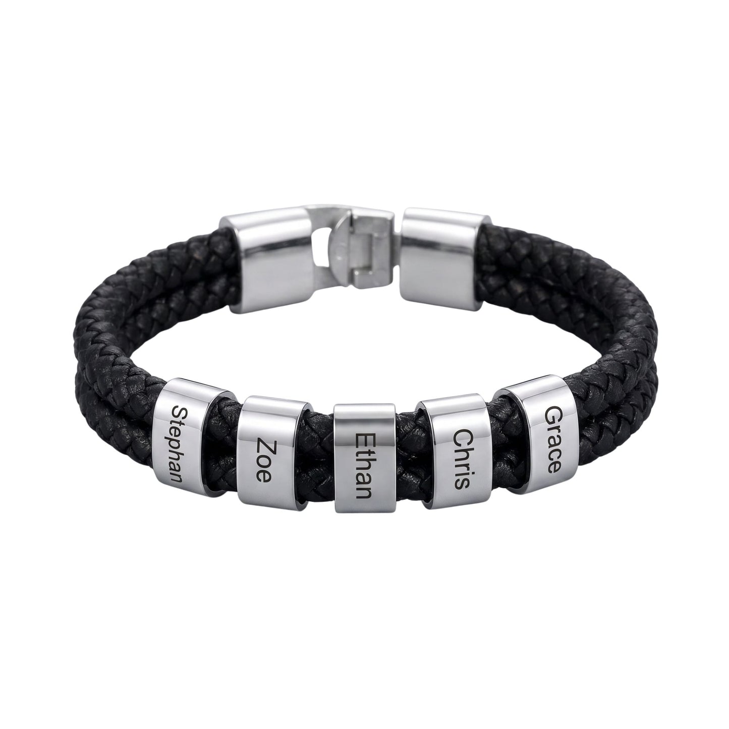 Double Braided Leather Bangle With Square Charm For Men