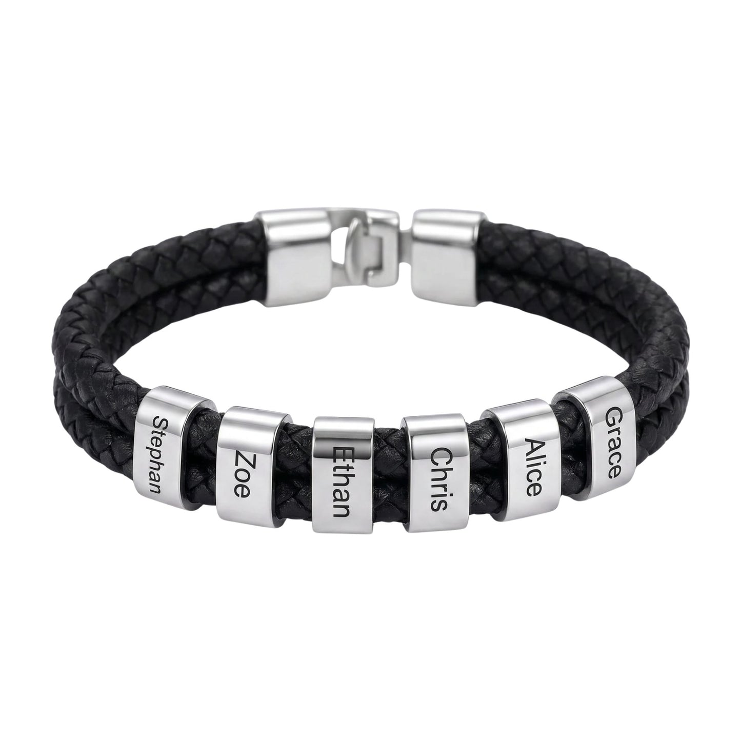 Double Braided Leather Bangle With Square Charm For Men