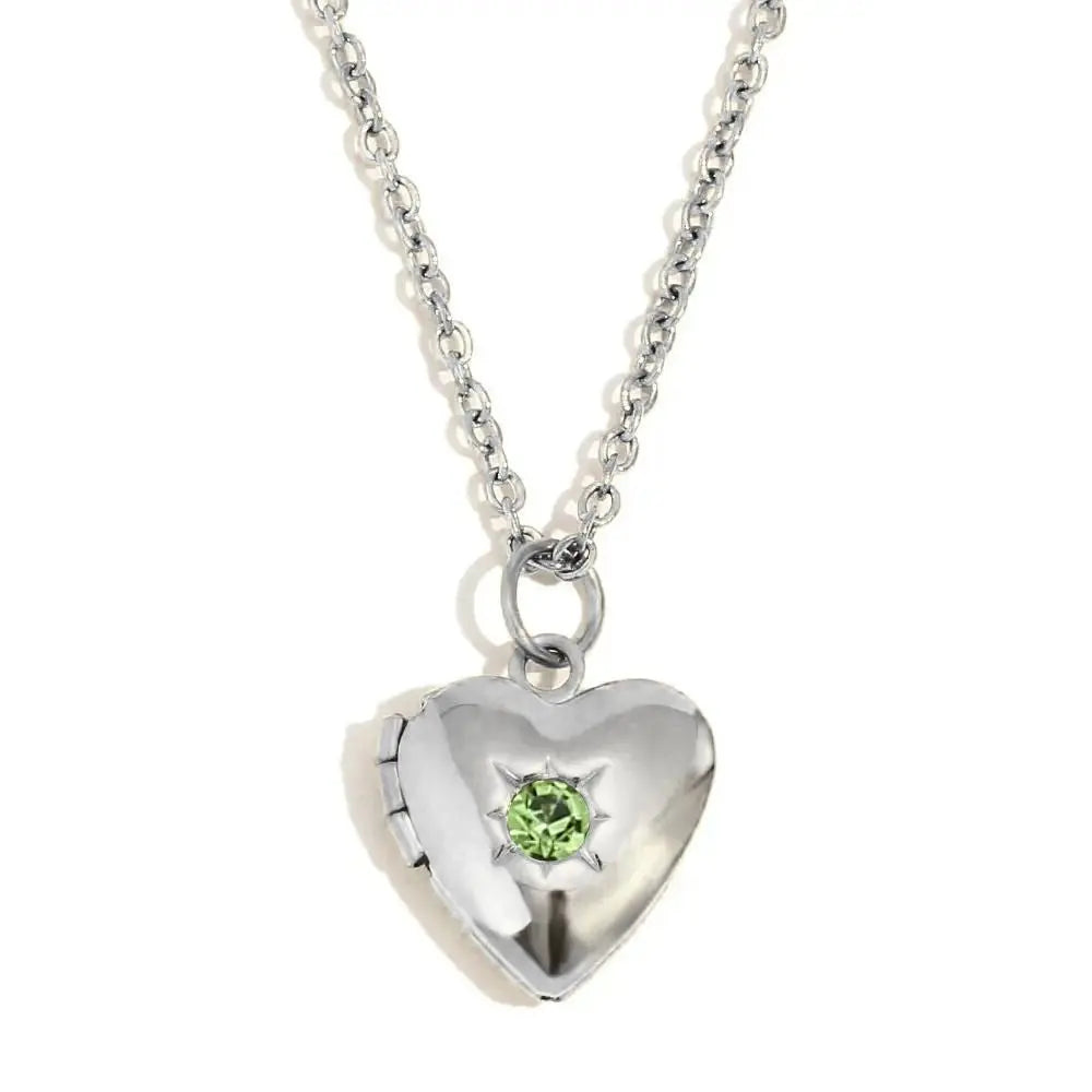 (*Spring Sale*) Dainty Heart Photo Locket Birthstone Necklace 