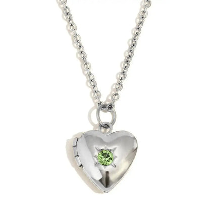 (*Spring Sale*) Dainty Heart Photo Locket Birthstone Necklace 