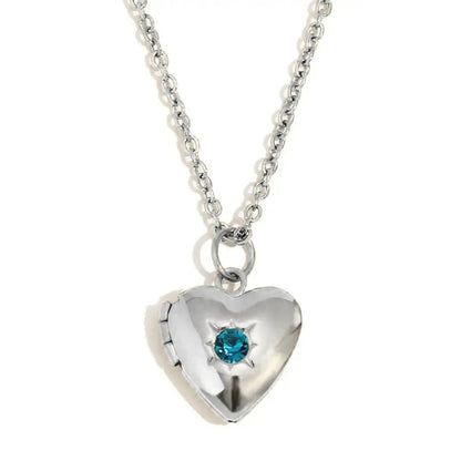 (*Spring Sale*) Dainty Heart Photo Locket Birthstone Necklace 