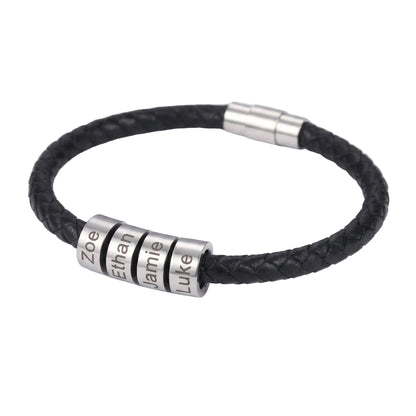 (*Father's Day*) Braided Leather Custom Name Bracelet With Beads For Men