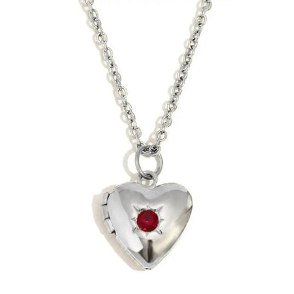 (*Spring Sale*) Dainty Heart Photo Locket Birthstone Necklace 