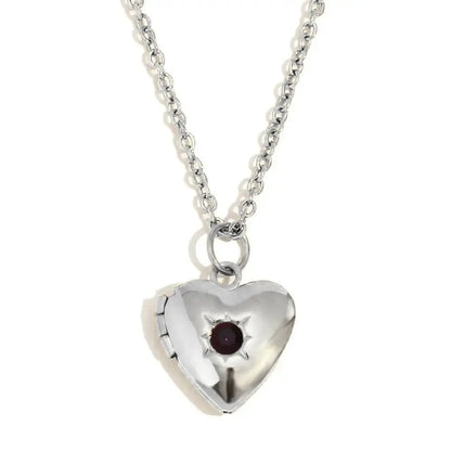 (*Spring Sale*) Dainty Heart Photo Locket Birthstone Necklace 