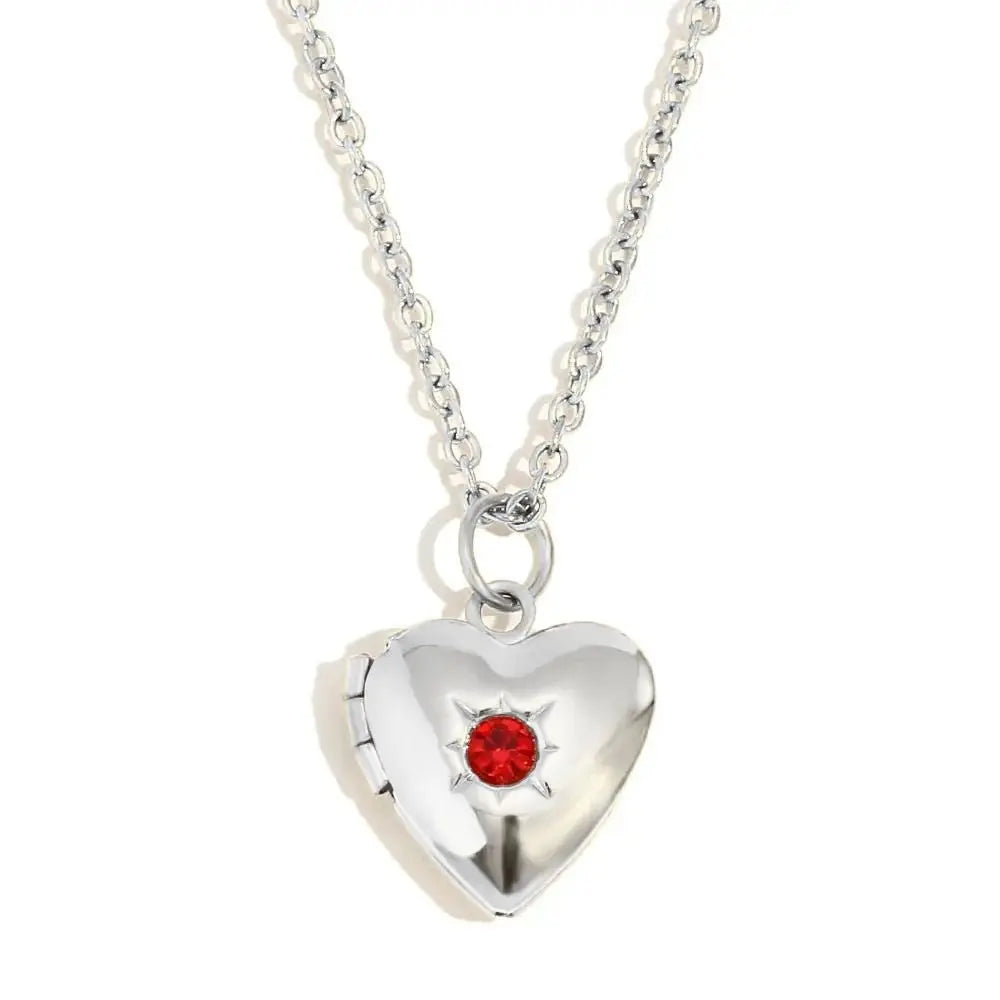 (*Spring Sale*) Dainty Heart Photo Locket Birthstone Necklace 