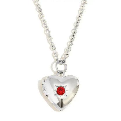(*Spring Sale*) Dainty Heart Photo Locket Birthstone Necklace 