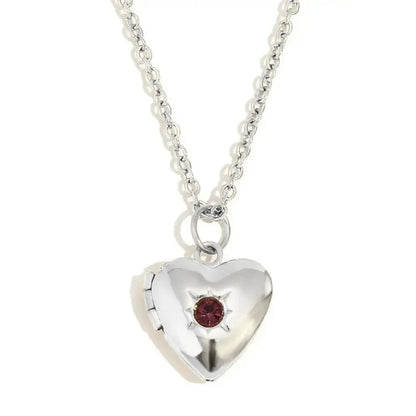 (*Spring Sale*) Dainty Heart Photo Locket Birthstone Necklace 