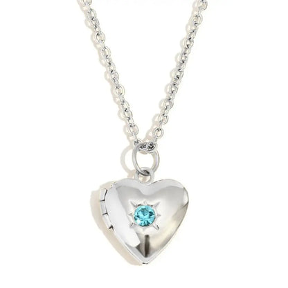 (*Spring Sale*) Dainty Heart Photo Locket Birthstone Necklace 