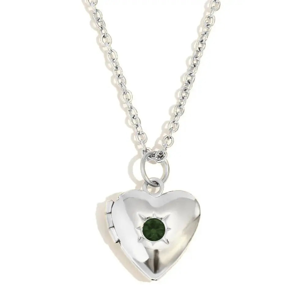 (*Spring Sale*) Dainty Heart Photo Locket Birthstone Necklace 