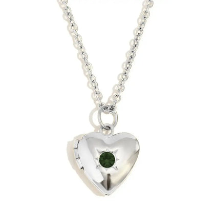 (*Spring Sale*) Dainty Heart Photo Locket Birthstone Necklace 