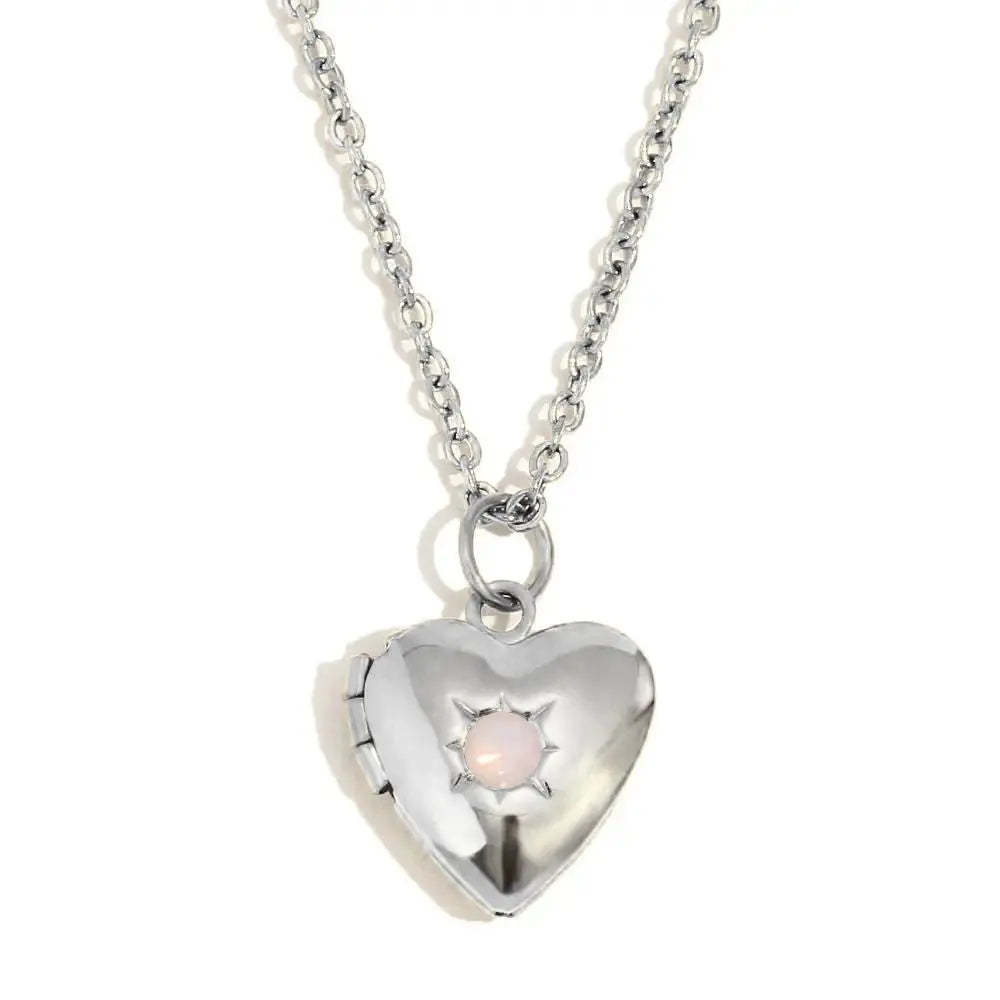 (*Spring Sale*) Dainty Heart Photo Locket Birthstone Necklace 
