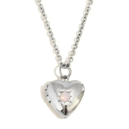 (*Spring Sale*) Dainty Heart Photo Locket Birthstone Necklace 