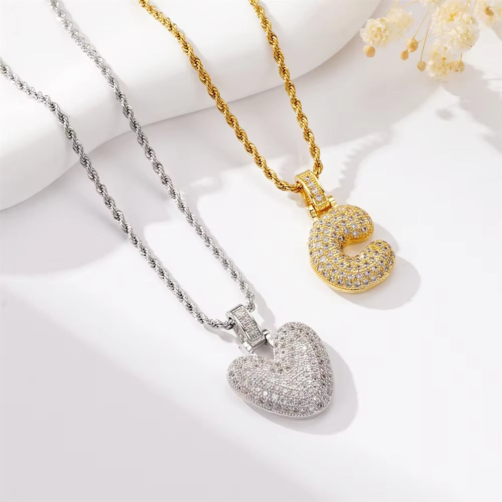 Chunky Ice Letter Initial Necklace