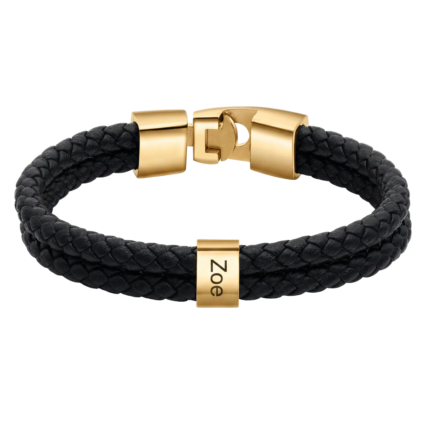 Double Braided Leather Bangle With Square Charm For Men