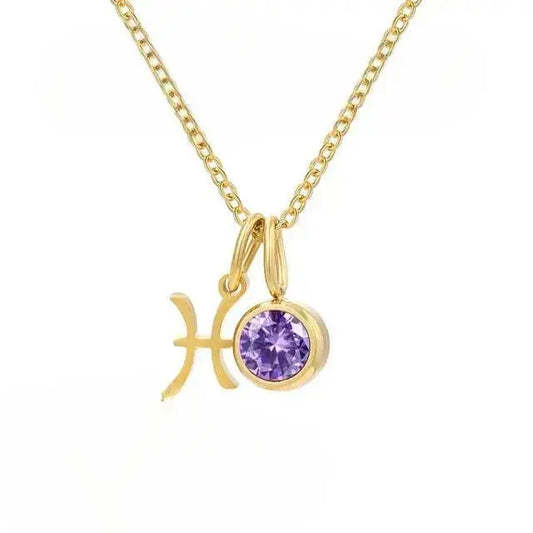 (*Summer Sale*) Birthstone & Zodiac Double Pendant Necklace 