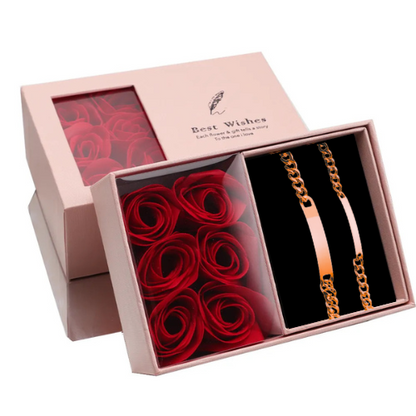 (*Summer Sale*) Engraved Couples Bracelet set W/ Eternal rose Gift Box