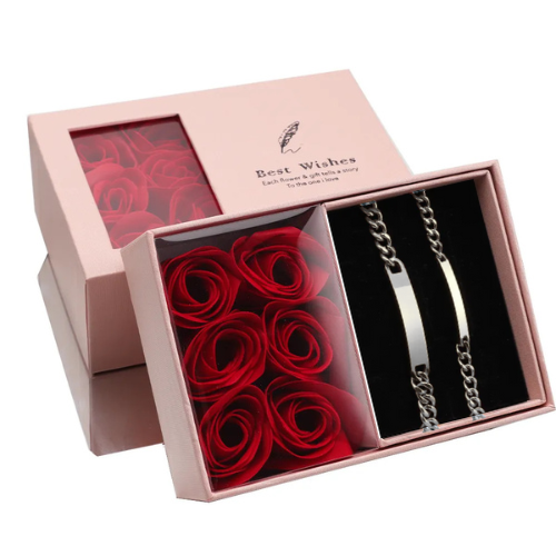 (*Summer Sale*) Engraved Couples Bracelet set W/ Eternal rose Gift Box