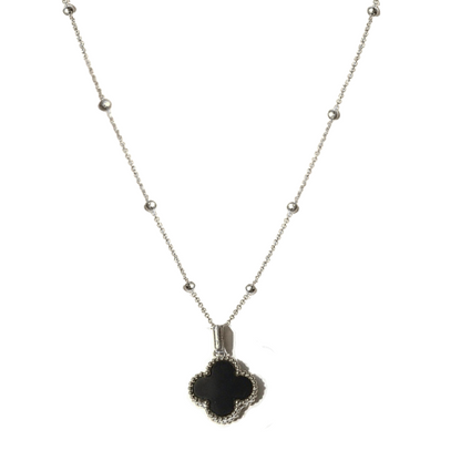(*Autumn Sale*) Black Onyx Clover Pendant Necklace