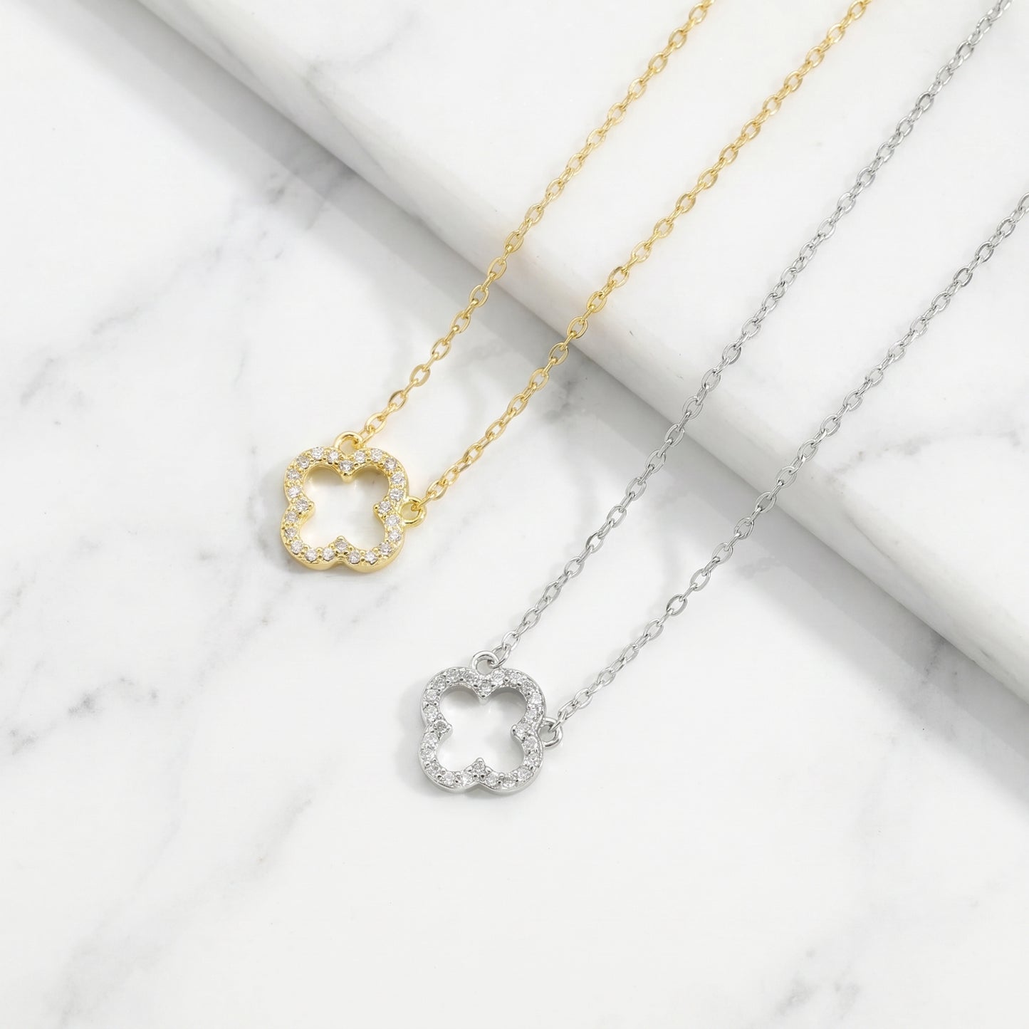 Sterling Silver Hollow Clover Necklace