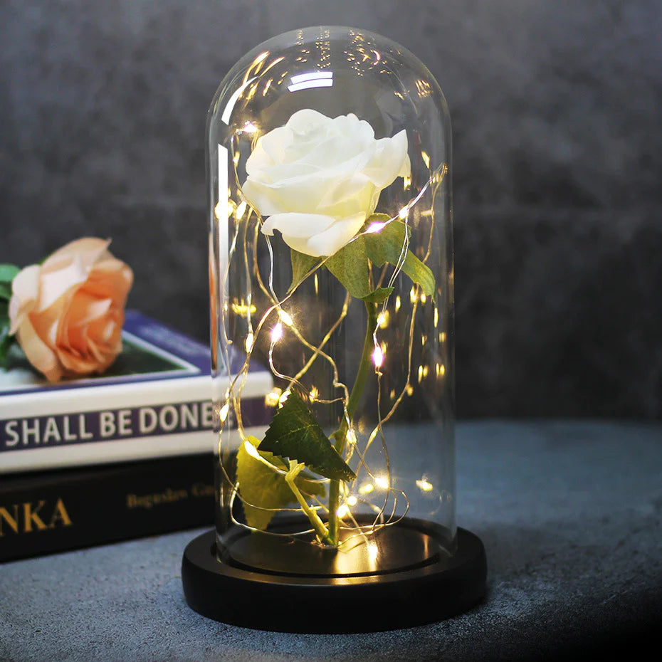 Fake rose in glass dome deals